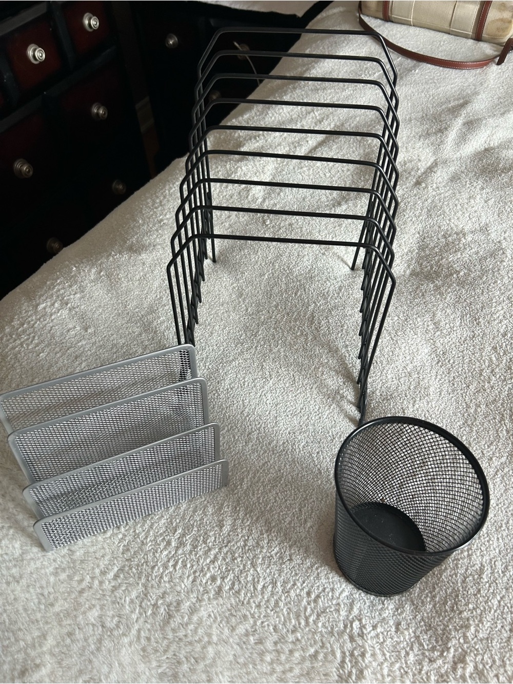 Metal Mesh Desk Organizer Set - Black & Silver 3 piece set